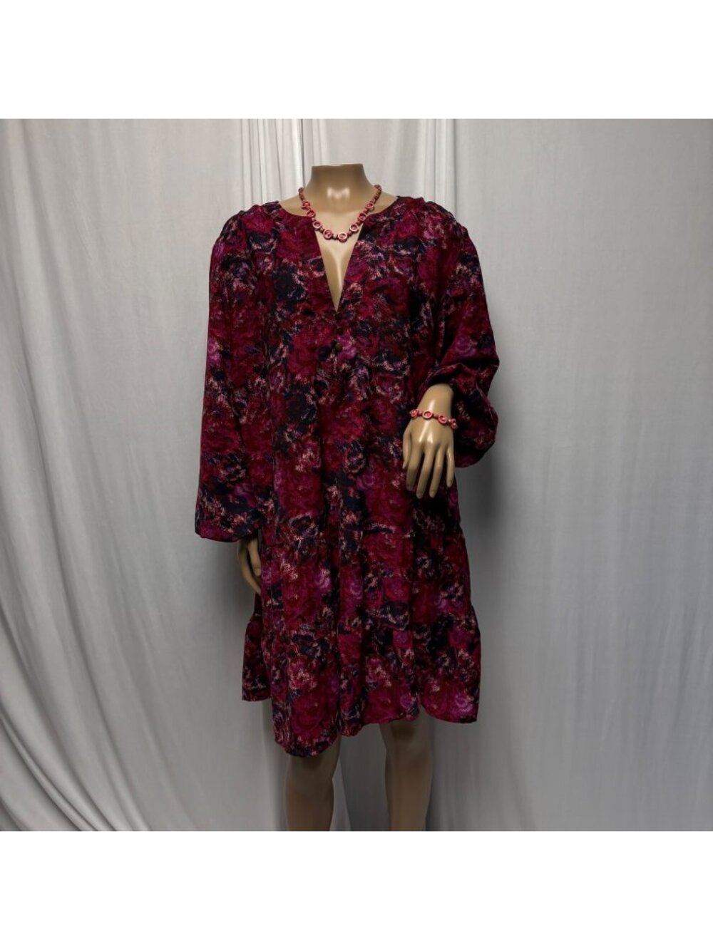 Time And Tru Dress Womens Size 22 XXXL Tiered Floral Long Sleeve Casual Party